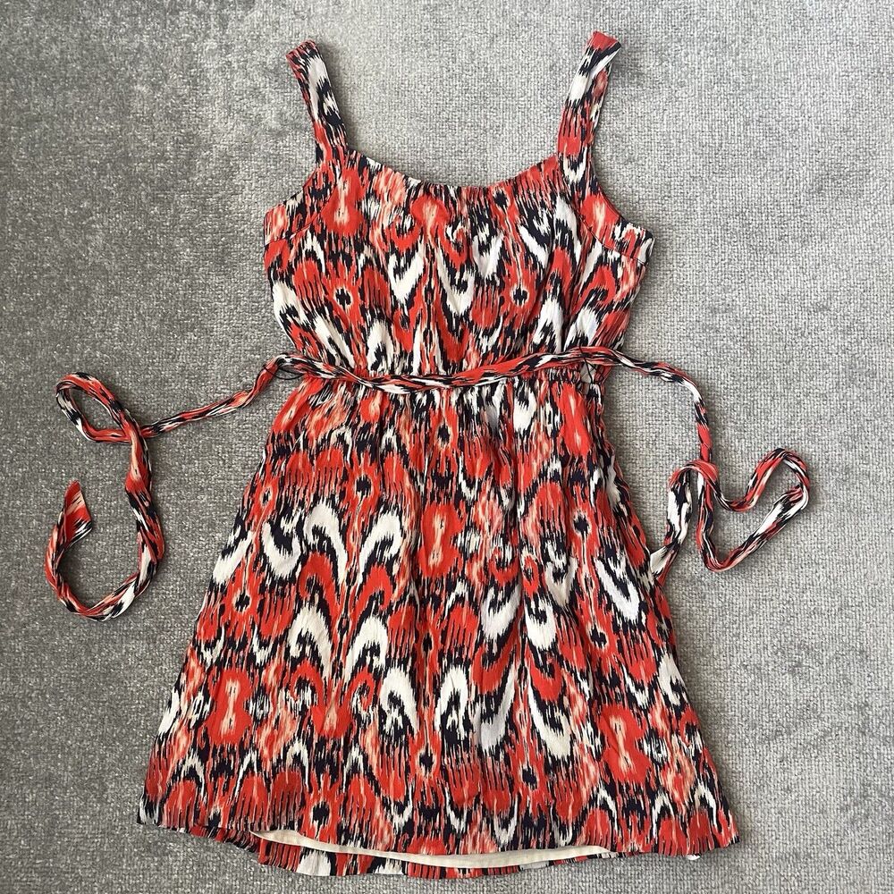 Banana Republic Dress Womens 4P Petite Orange Blue Abstract Lined Belted Tank - Picture 8 of 8